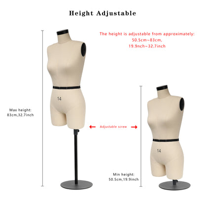 Jelimate Size 14 Female Half Scale Dress Form For Sewing,Mini Tailor Mannequin for Fashion Designer Pattern Making,Miniature Women Sewing Mannequin for Fashion School Draping Mannequin