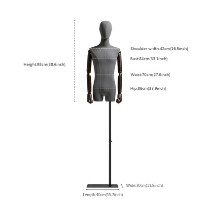 Jelimate Clothing Store Male Half Body Mannequin Dress Form,Men Display Model Clothing Display Dress Form,Male Display Mannequin Torso With Wooden Arms