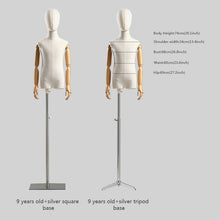 Load image into Gallery viewer, Jelimate Clothing Store Beige Kid Mannequin Torso Display,Canvas Mannequin Fabric Dress Form,Clothing Dress Form Child Model Wooden Arms Manikin Head
