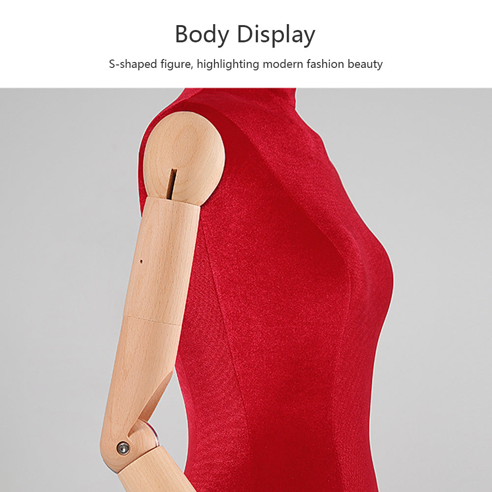 Jelimate Clothing Store Female Dress Form Torso Model Women Mannequin Upper Body Colorful Velvet Dress Form Clothing Display Mannequin With Wooden Arms