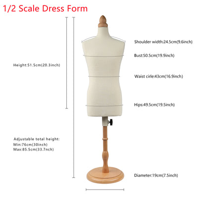 JELIMATE Half Scale Male Dress Form For Sewing,Fully Pinnable 1/2 Or 1/3 Or 1/4 Scale Miniature Men Sewing Mannequin for Pattern Making,Fashion Designer And Fashion School Used Mini Male Tailor Mannequin