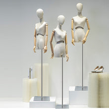 Load image into Gallery viewer, Jelimate Half Body Adult Female Mannequin Torso Display Wooden Arms Sexy Waist Linen Fabric Mannequin Stand Fashion Clothing Display Dress Form Display Dummy

