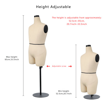 Jelimate Male Half Scale Dress Form For Sewing,Mini Tailor Mannequin for Fashion Designer Pattern Making,Miniature Men Sewing Mannequin for Fashion School Draping Mannequin