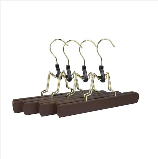 Jelimate Set of 4pcs Brown Wooden Clamp Hanger for Wig Stand ,Store Decor Hair Extension Hanger Clothing Rack, Household Hair Wig Holder with Gold Hook