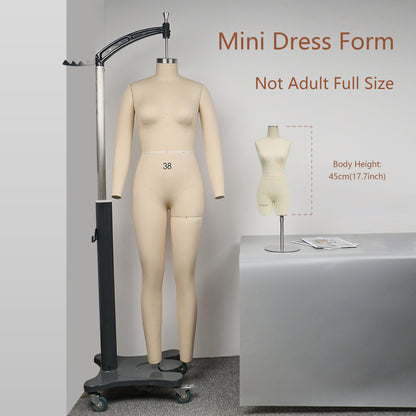 JMSIZE8 Half Scale Female Dress Form For Pattern Making,1/2 Scale Miniature Sewing Mannequin for Women,Mini Tailor Mannequin for Fashion Designer Fashion School Draping Mannequin