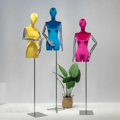 Jelimate Window Display Female Mannequin Upper Body,Silver Gold Mannequin Hand Manikin Head,Colorful Velvet Dress Form Clothing Display Dress Form