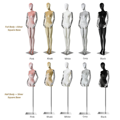 Jelimate Female Display Mannequin Full Body Half Body Sitting Pose Colorful Velvet Dress Form With Silver Hand Wig Head Display Dummy Bust Model