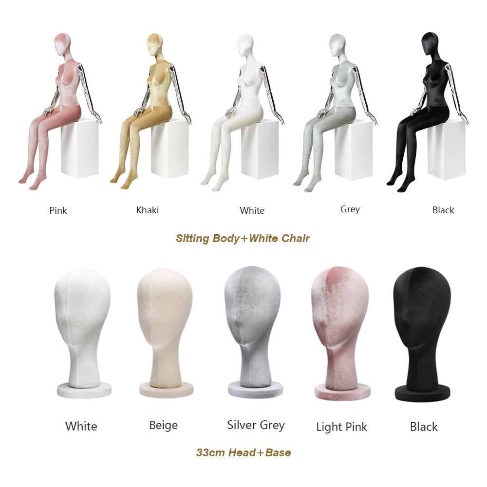 Jelimate Female Display Mannequin Full Body Half Body Sitting Pose Colorful Velvet Dress Form With Silver Hand Wig Head Display Dummy Bust Model