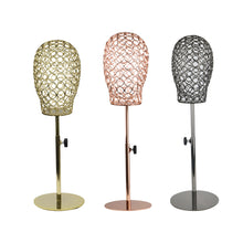 Load image into Gallery viewer, Jelimate Female Gold Rose Gold Gun Black Wire Mesh Head Mannequin Head Dress Form Headband Cap Hat Hair Wig Display Head Model Props
