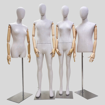 Jelimate High End Male Female Torso Mannequin With Wooden Arms,Bamboo Hemp Mannequin Full Body Half Body,Jewelry Wedding Dress Clothing Display Dress Form