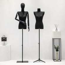 Load image into Gallery viewer, Half Body Female Display Dress Form Mannequin,Black Linen Fabric Mannequin Torso,Wooden Mannequin Arms,Clothing Mannequin Jewelry Holder Hat Holder
