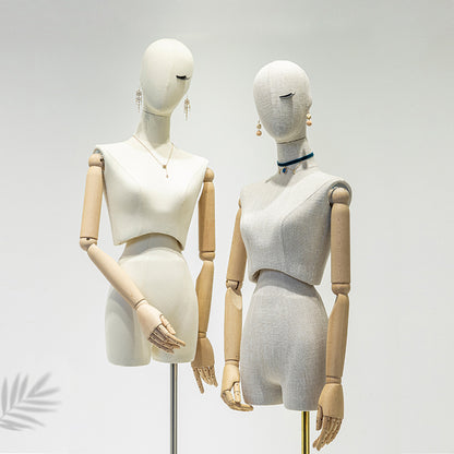 Jelimate Clothing Store Female Mannequin Torso With Wooden Arms,Slim Waist Women Half Body Mannequin Dress Form,Human Model Clothing Display Dress Form Torso