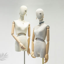 Load image into Gallery viewer, Jelimate Half Body Adult Female Mannequin Torso Display Wooden Arms Sexy Waist Linen Fabric Mannequin Stand Fashion Clothing Display Dress Form Display Dummy
