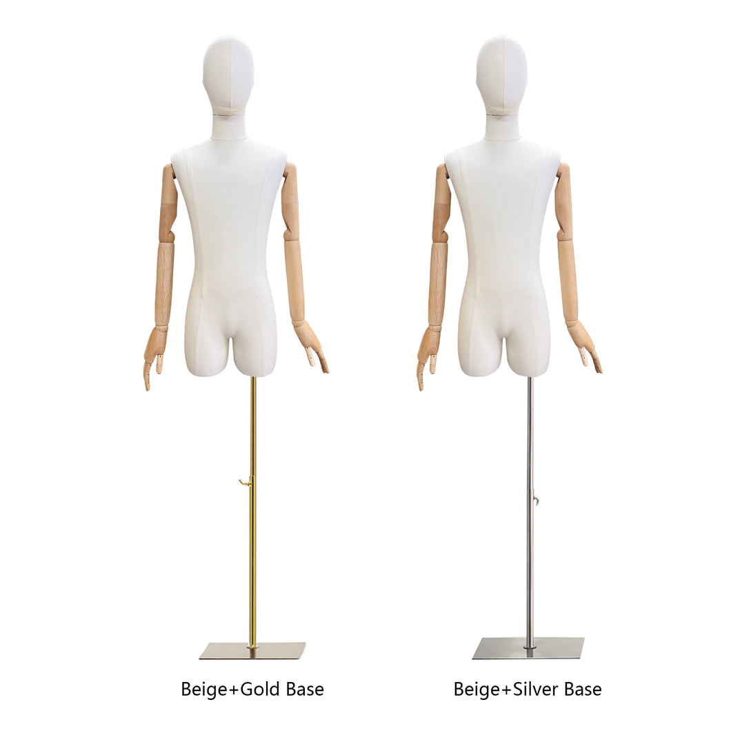 Jelimate Shop Window Adult Male Mannequin Torso Dress Form,Beige Natural Canvas Mannequin With Wooden Arms,Fashion Men Model Suit Clothing Display Dummy