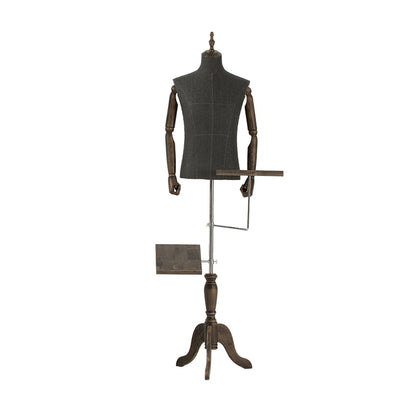 Gray Male Half Body Dress Form Mannequin Torso with Wooden Hands Men Fabric Mannequin Stand Pant Shoe Bag Clothes Display Rack