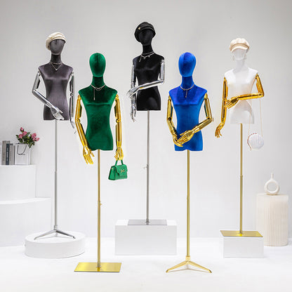 Jelimate Colorful Velvet Display Mannequin Torso Female,Velvet Dress Form With Gold Silver Hand,Window Display Wedding Dress Clothing  Dress Form