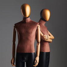 Load image into Gallery viewer, Jelimate Luxury Adult Female Male Mannequin Full Body,Brown Velvet Mannequin Torso With Gold Head,Women Men Clothing Display Dummy with Wooden Arms
