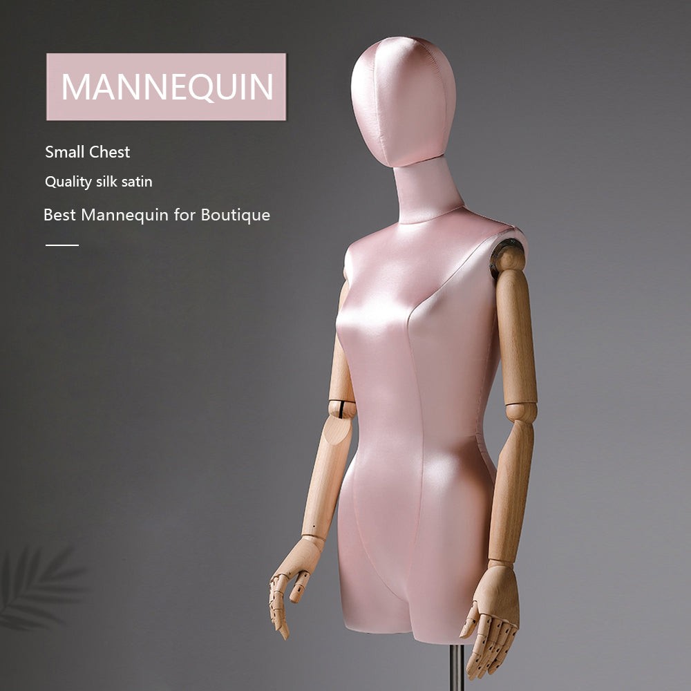 Half Body Female Dress Form Mannequin,Colored Satin Fabric Mannequin Torso,Wooden Mannequin Hand,Manikin Head For Wigs,Fashion Clothing Model
