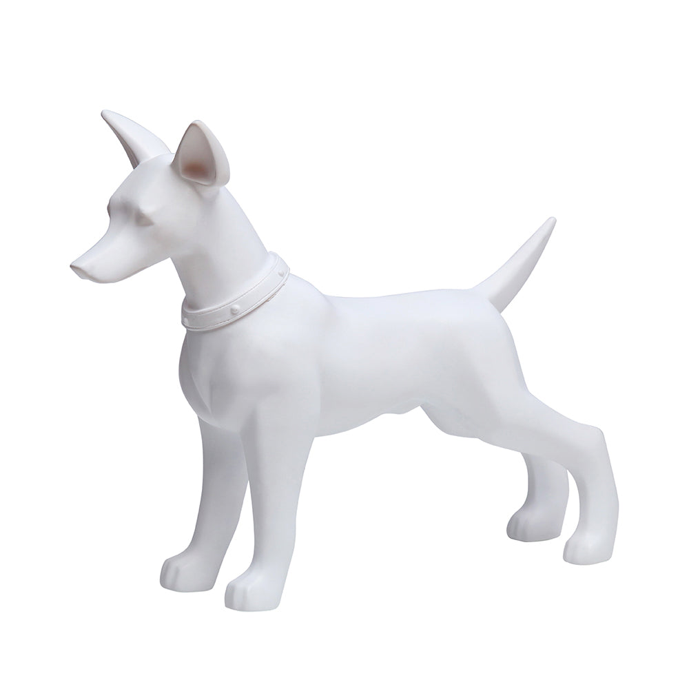 white standing dog mannequin fashion animal pet dog model with dog collar outdoor indoor home store decor display dog ornament