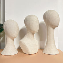 Load image into Gallery viewer, Jelimate Fully Pinnable Linen Mannequin Head Form,Vintage Wig Head Mannequin Dress Form,Headband Hair Hat Jewelry Display Head Dummy
