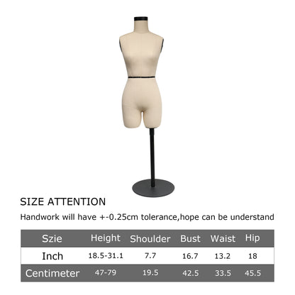 Jelimate Size 6 Female Half Scale Dress Form For Sewing,Mini Tailor Mannequin for Fashion Designer Pattern Making,Miniature Women Sewing Mannequin for Fashion School Draping Mannequin