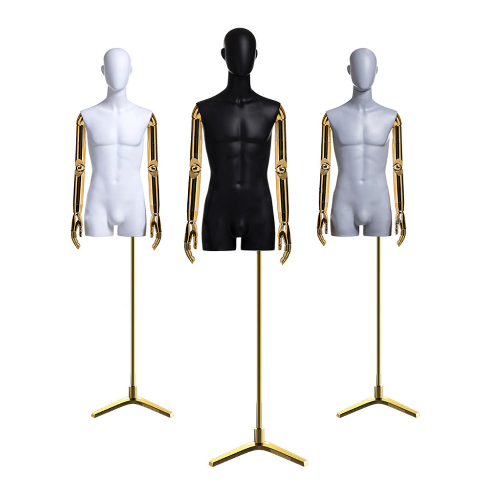 Jelimate Luxury Window Dress Form Male Mannequin Torso Stand,Half Body Male Dress Form Men Suit Mannequin For Pant,Shop Display Clothing Dress Form Model