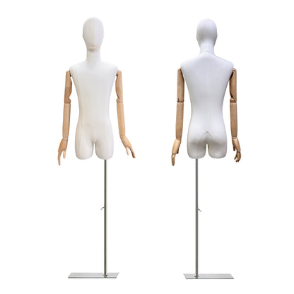 Jelimate Shop Window Adult Male Mannequin Torso Dress Form,Beige Natural Canvas Mannequin With Wooden Arms,Fashion Men Model Suit Clothing Display Dummy