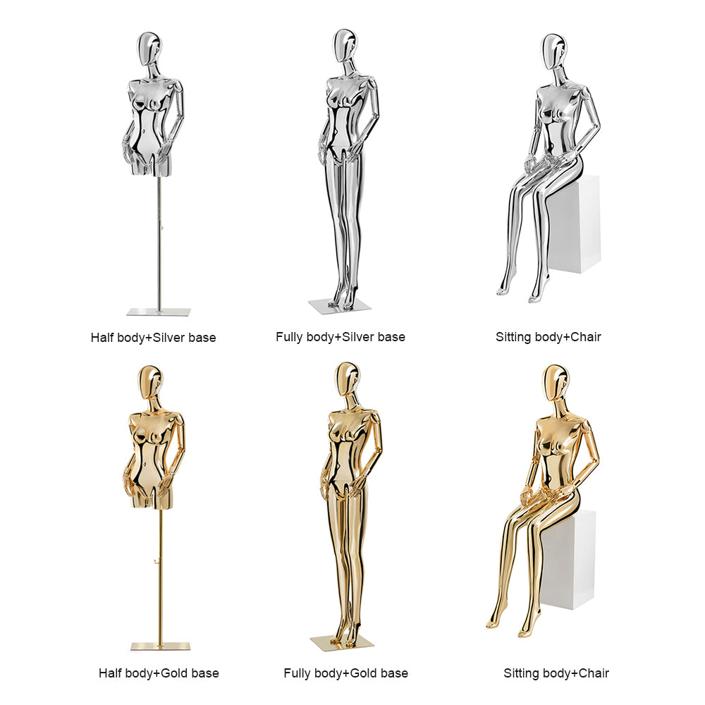 Jelimate Luxury Chrome Gold Standing Sitting Female Mannequin Full