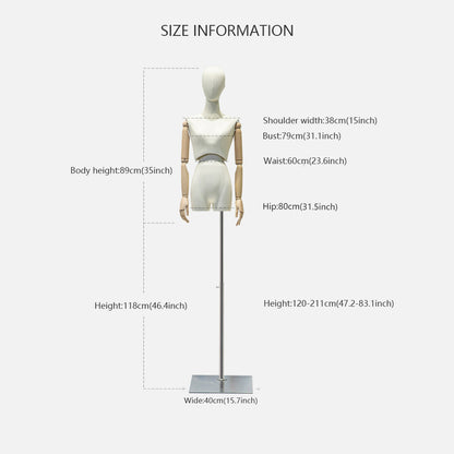 Jelimate Clothing Store Female Mannequin Torso With Wooden Arms,Slim Waist Women Half Body Mannequin Dress Form,Human Model Clothing Display Dress Form Torso