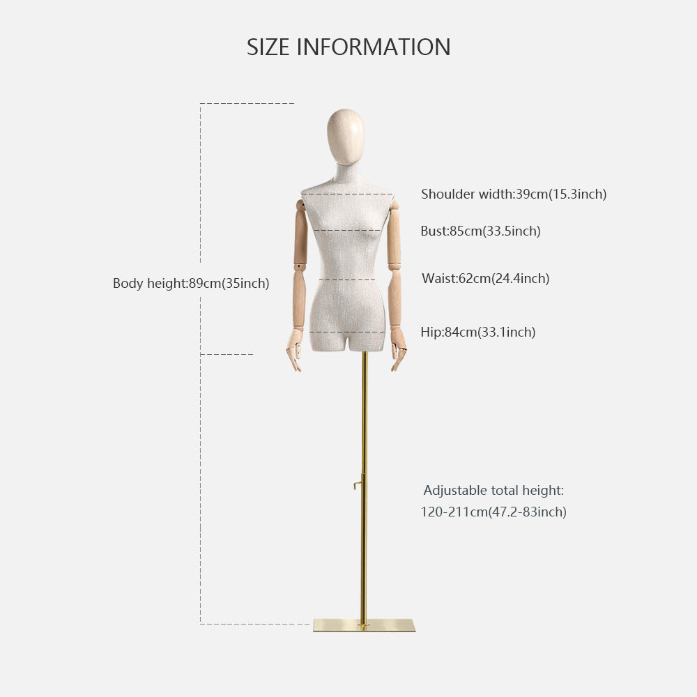 Jelimate High Grade Female Display Mannequin,Bamboo Linen Mannequin Torso Display Dress Form Stand,Wooden Mannequin Head with Earring Hole