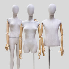 Load image into Gallery viewer, Jelimate High End Male Female Torso Mannequin With Wooden Arms,Bamboo Hemp Mannequin Full Body Half Body,Jewelry Wedding Dress Clothing Display Dress Form
