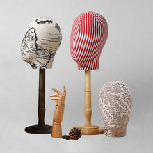 Load image into Gallery viewer, Female Mannequin Head with Wooden Stand, Luxury Fabric Head Mannequin, Hair Hat Wig Display Stand,Hat Block, Hat Holder,Manikin Head Kit
