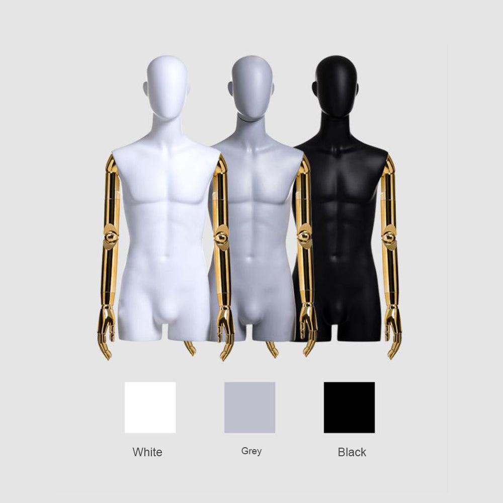 Jelimate Luxury Window Dress Form Male Mannequin Torso Stand,Half Body Male Dress Form Men Suit Mannequin For Pant,Shop Display Clothing Dress Form Model