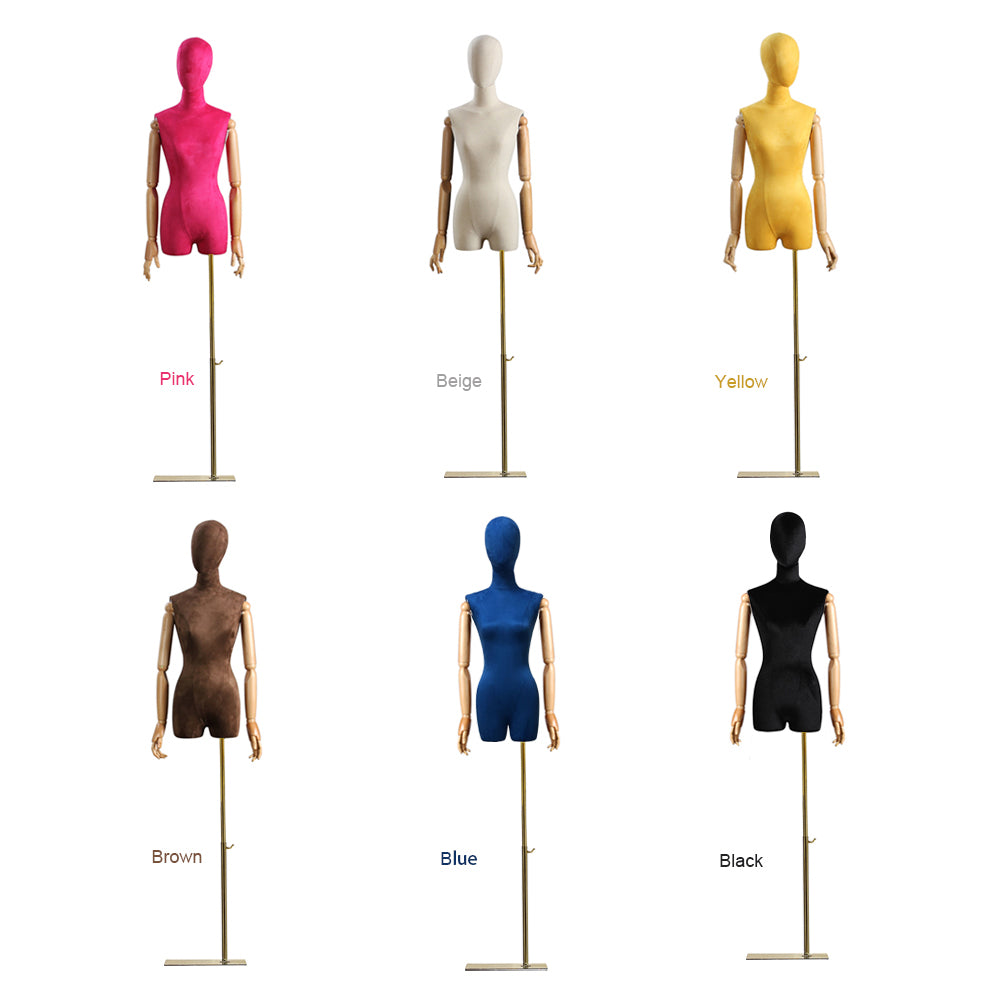 Jelimate Clothing Boutique Store Window Mannequin Torso Female,Adjustable Colorful Velvet Dress Form,Jewelry Clothing Display Model Manikin Torso with Wooden Arms