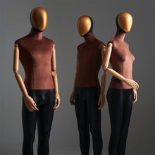 Lade das Bild in den Galerie-Viewer, Jelimate Luxury Adult Female Male Mannequin Full Body,Brown Velvet Mannequin Torso With Gold Head,Women Men Clothing Display Dummy with Wooden Arms
