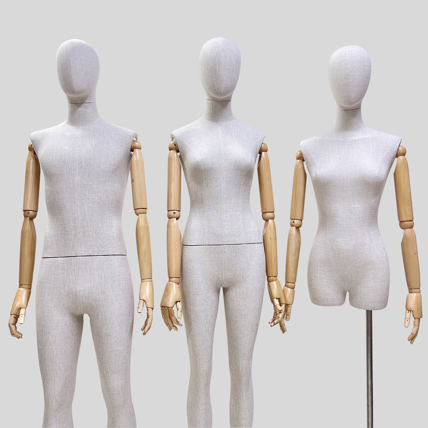 Jelimate High End Male Female Torso Mannequin With Wooden Arms,Bamboo Hemp Mannequin Full Body Half Body,Jewelry Wedding Dress Clothing Display Dress Form