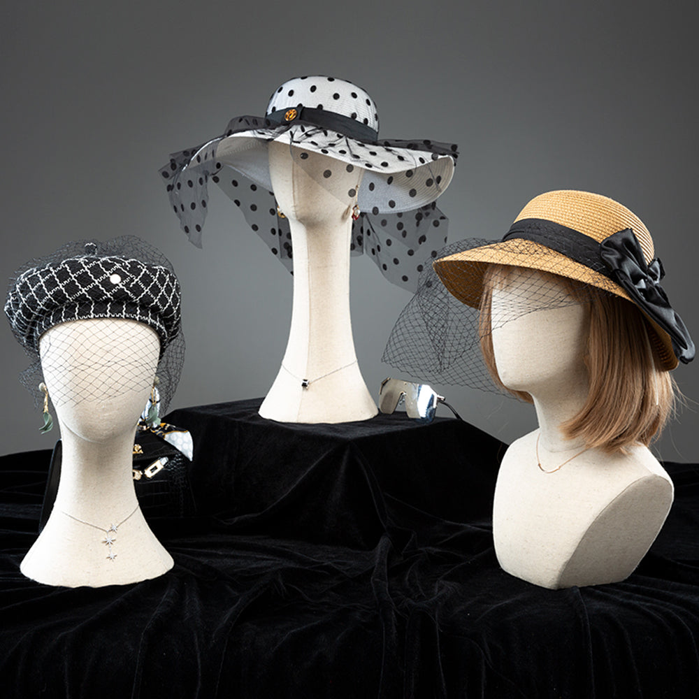 Jelimate Full Pinnable Linen Lace Velvet Mannequin Head Form,Wig Head Mannequin Dress Form,Jewelry Headband Hat Display Head Manikin