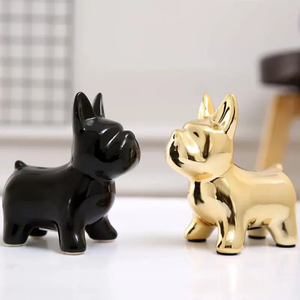 Jelimate Galvanotecnica Manichino per cani Ornamento per animali Animale colorato Bulldog francese Cucciolo Salvadanaio Decorazione europea di lusso per soggiorno