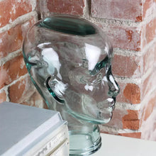 Load image into Gallery viewer, Vintage Glass Mannequin Head | 1970s Green Glass dress form head hat | Life Size Glass Mannequin Bust | Spain Mannequin Display Decor
