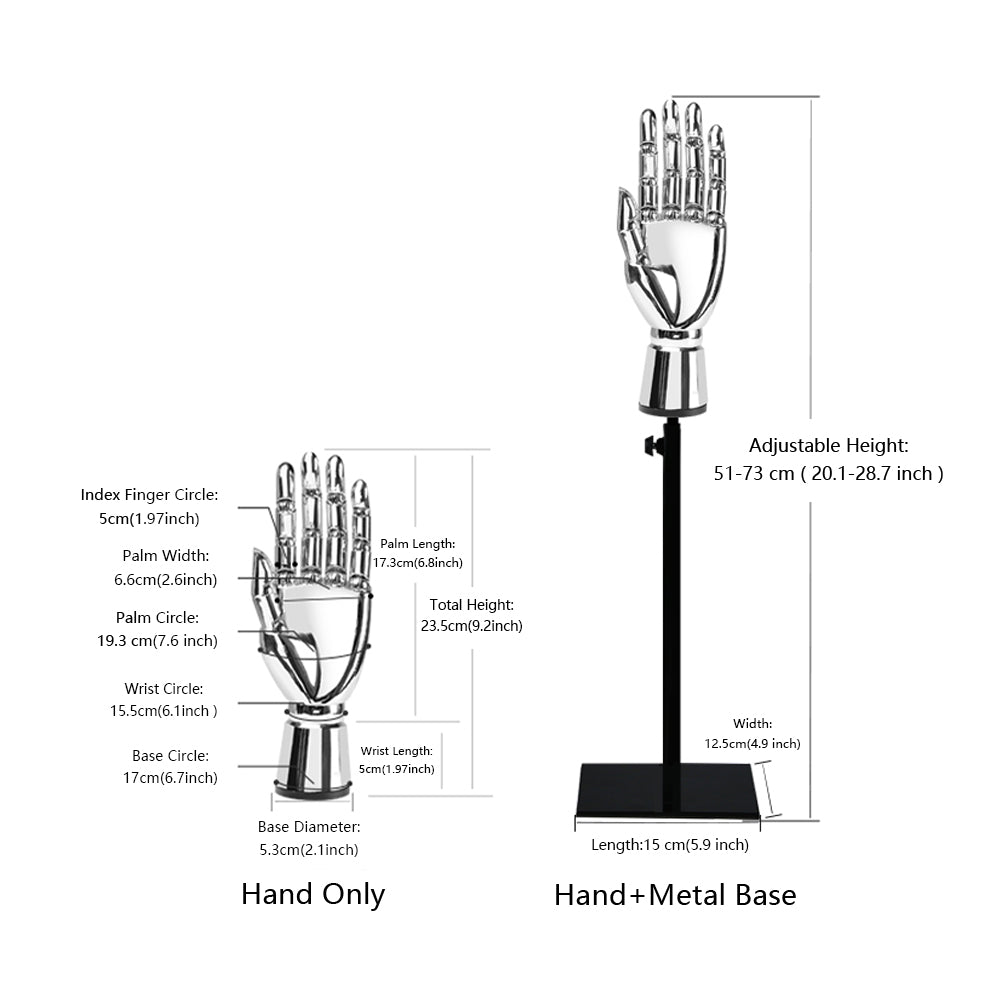 Jelimate Silver Gold Mannequin Hand Form,Plate Chrome Golden Hand Mannequin Stand,Sunglasses Hat Jewelry Display Hand Model