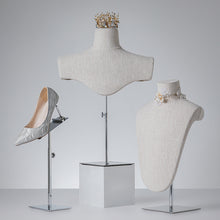 Lade das Bild in den Galerie-Viewer, Necklace Mannequin Stand, Bust Dress Form With Adjustable Metal Base, Scarf Holder Upper Torso Mannequin Jewelry Display Bust
