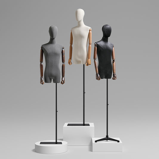 Jelimate Clothing Store Male Half Body Mannequin Dress Form,Men Display Model Clothing Display Dress Form,Male Display Mannequin Torso With Wooden Arms