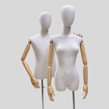 Jelimate High End Male Female Torso Mannequin With Wooden Arms,Bamboo Hemp Mannequin Full Body Half Body,Jewelry Wedding Dress Clothing Display Dress Form