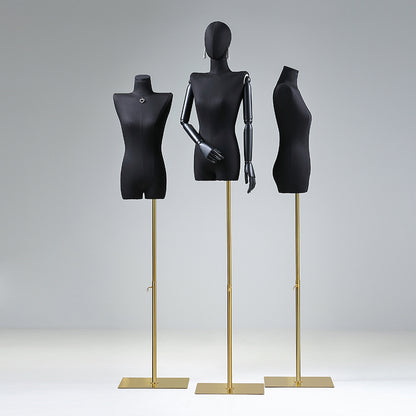 Half Body Female Display Dress Form Mannequin,Black Linen Fabric Mannequin Torso,Wooden Mannequin Arms,Clothing Mannequin Jewelry Holder Hat Holder