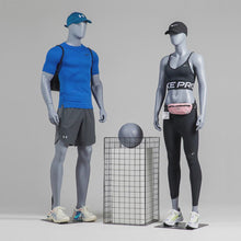 Load and play video in Gallery viewer, Full Body Black Grey Male Female Mannequin Torso Muscle Women Men Dress Form Torso Fiberglass Standing Running Posture Display Dress Form Sport Mannequin Form Athletic Model Props
