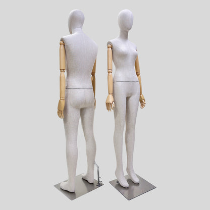 Jelimate High End Male Female Torso Mannequin With Wooden Arms,Bamboo Hemp Mannequin Full Body Half Body,Jewelry Wedding Dress Clothing Display Dress Form