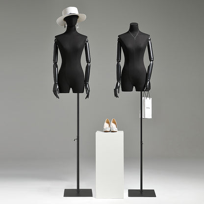 Maniquí de exhibición de medio cuerpo para mujer, torso de maniquí de lino negro, cabeza de maniquí de moda para pelucas, soporte para sombreros y joyas