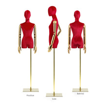 Load image into Gallery viewer, Luxury Half Body Female Display Dress Form Upper Body Lady Velvet Mannequin Torso with Plate Gold Silver Hand Fashion Adjustable Clothing Dress Mannequin
