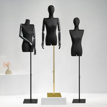 Lade das Bild in den Galerie-Viewer, Half Body Female Display Dress Form Mannequin,Black Linen Fabric Mannequin Torso,Wooden Mannequin Arms,Clothing Mannequin Jewelry Holder Hat Holder
