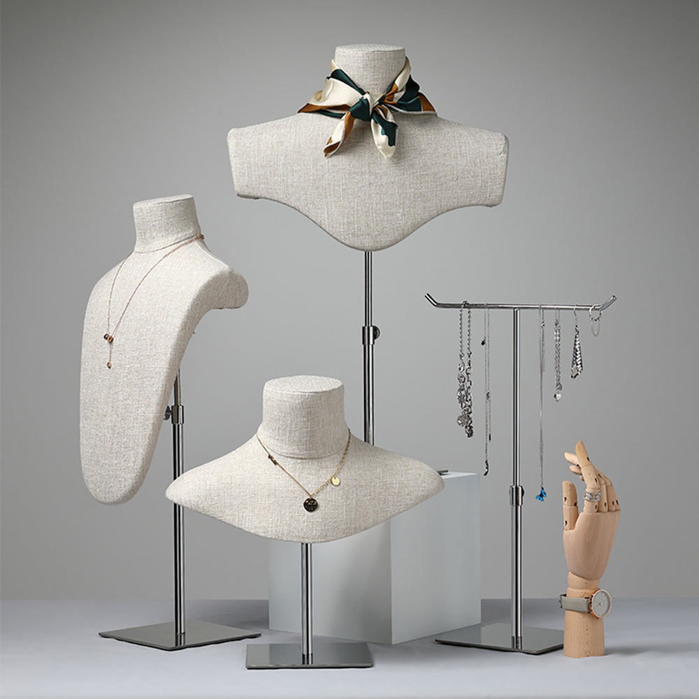 Supporto per manichino per collana, busto con base in metallo regolabile, supporto per sciarpa Busto per esposizione di gioielli manichino con busto superiore